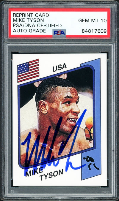 Mike Tyson Autographed 1986 Panini Supersport Rookie Retro Reprint Rookie Card #153 Auto Grade Gem Mint 10 PSA/DNA Stock #211872