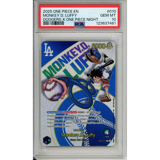 One Piece Graded: Monkey D. Luffy EB02-010 Dodgers x One Piece Night (2025) PSA 10