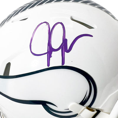 Justin Jefferson Signed Purple Ink Minnesota Vikings Salute to Service 2024 Mini Football Helmet (Beckett)