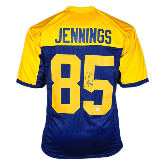 Greg Jennings Signed Green Bay Throwback Football Jersey (JSA)