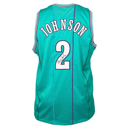 Larry Johnson Signed Charlotte Teal Basketball Jersey (PSA)