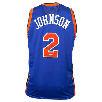 Larry Johnson Signed New York Blue Basketball Jersey (PSA)