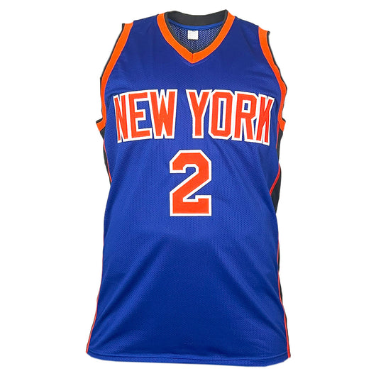 Larry Johnson Signed New York Blue Basketball Jersey (PSA)