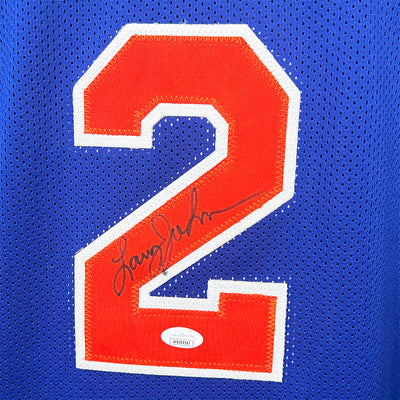 Larry Johnson Signed New York Blue Basketball Jersey (PSA)