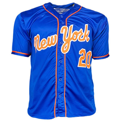 Howard Johnson Signed 86 WSC Inscription New York Blue Baseball Jersey (Beckett)
