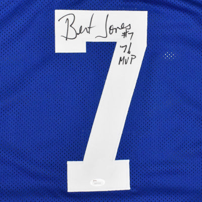 Bert Jones Signed Pro-Edition Blue Football Jersey (JSA) '76 MVP Inscription