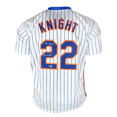 Ray Knight Signed 1986 WS MVP Inscription New York Pinstripe Baseball Jersey (Beckett)