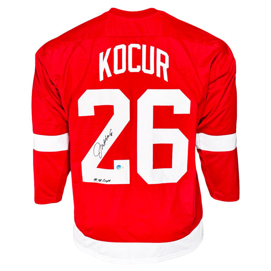 Joey Kocur Signed 97 98 Cups Inscription Detroit Red Hockey Jersey (Beckett)