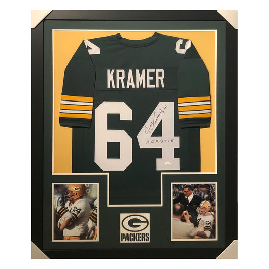 Jerry Kramer Signed HOF 2018 Framed Vertical Layout Pro Edition Green Jersey (JSA)