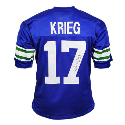 Dave Krieg Signed Seattle Blue Football Jersey (JSA)