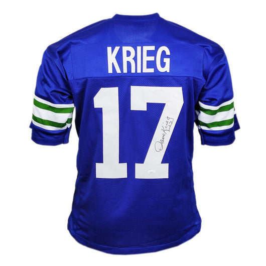 Dave Krieg Signed Seattle Blue Football Jersey (JSA)