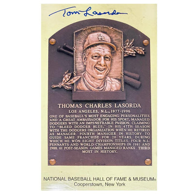Tommy Lasorda Autographed HOF Plaque Card (JSA)