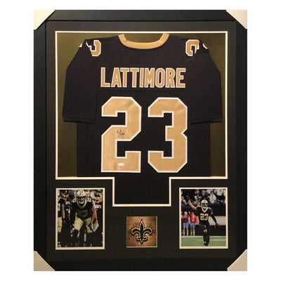 Marshon Lattimore Signed Framed Vertical Layout Pro Edition Black Jersey (JSA)