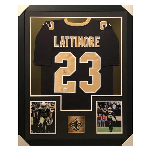 Marshon Lattimore Signed Framed Vertical Layout Pro Edition Black Jersey (JSA)