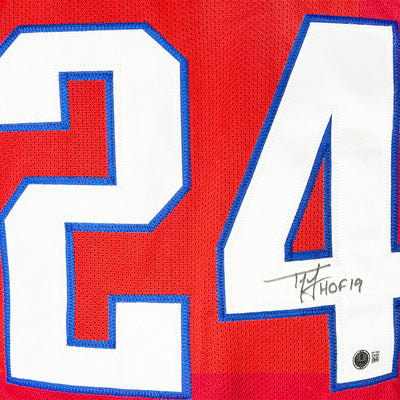 Ty Law Signed HOF 19 Inscription New England Red Football Jersey (Beckett)