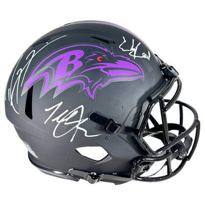 Ray Lewis Ed Reed & Terrell Suggs Signed Baltimore Ravens Authentic Eclipse Speed Full-Size Football Helmet (Beckett)