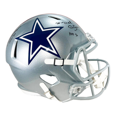 Bob Lilly and Mel Renfro Signed HOF Inscriptions Dallas Cowboys Throwback 1976 Speed Full-Size Replica Football Helmet (JSA)