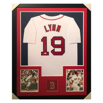 Fred Lynn Signed Boston Framed Vertical Layout Pro Edition White Jersey (JSA)