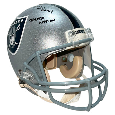 Khalil Mack Signed Just Win Baby Raider Nation Inscription Los Angeles Raiders Authentic Full-Size Football Helmet (JSA)