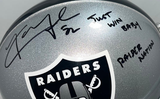 Khalil Mack Signed Just Win Baby Raider Nation Inscription Los Angeles Raiders Authentic Full-Size Football Helmet (JSA)