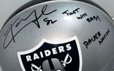 Khalil Mack Signed Just Win Baby Raider Nation Inscription Los Angeles Raiders Authentic Full-Size Football Helmet (JSA)