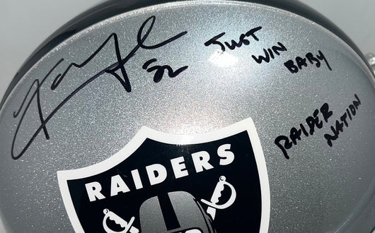 Khalil Mack Signed Just Win Baby Raider Nation Inscription Los Angeles Raiders Authentic Full-Size Football Helmet (JSA)