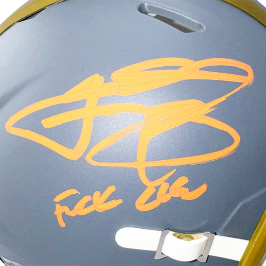 Johnny Manziel Signed Fuck Cleveland Inscription Cleveland Browns Slate Alternate Speed Mini Football Helmet (Beckett)