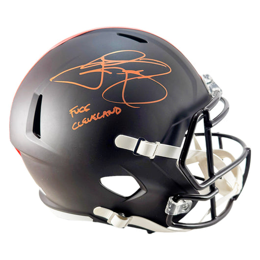 Johnny Manziel Signed Fuck Cleveland Inscription Cleveland Browns Alt 2025 Speed Full-Size Replica Football Helmet (Beckett)