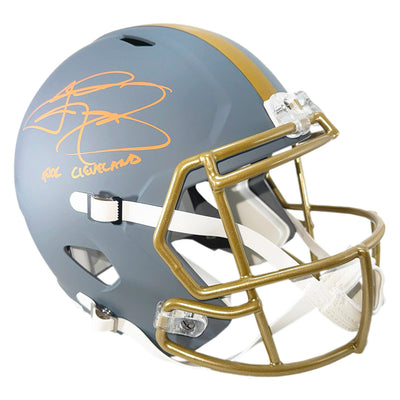 Johnny Manziel Signed F*** Cleveland Inscription Cleveland Browns Slate Alternate Speed Full-Size Replica Football Helmet (Beckett)