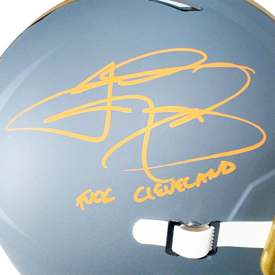 Johnny Manziel Signed F*** Cleveland Inscription Cleveland Browns Slate Alternate Speed Full-Size Replica Football Helmet (Beckett)