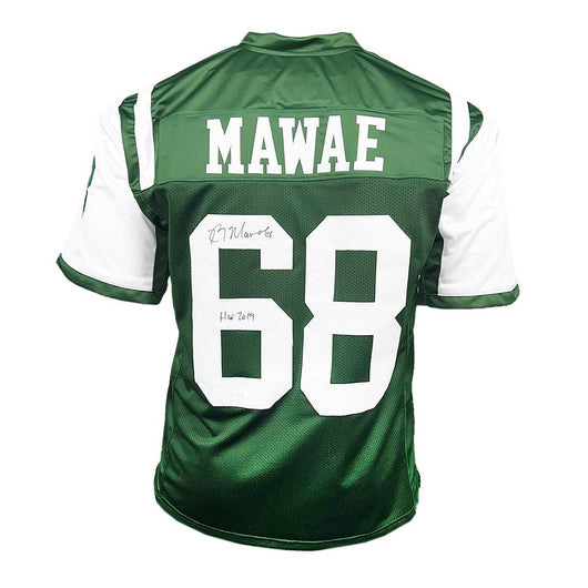Kevin Mawae Signed HOF 2019 Inscription New York Green Football Jersey (BECKETT)