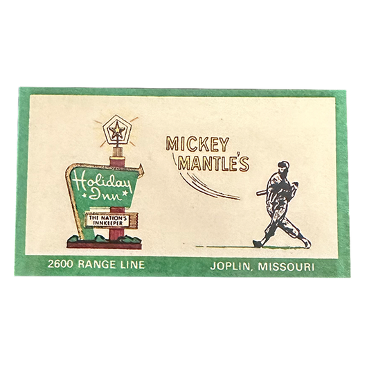 Replica Mickey Mantle's Restaurant Holiday Inn Business Card Joplin Missouri
