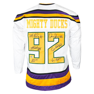 The Mighty Ducks Signed Six Signature White Hockey Jersey (Beckett)