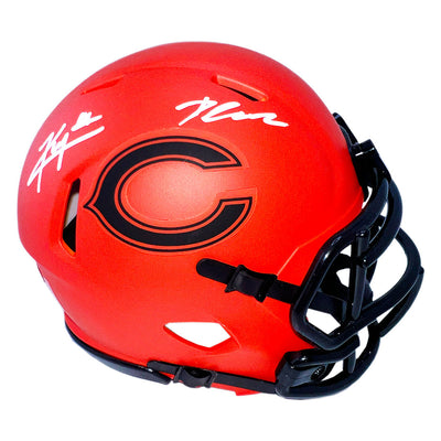 Kyle Monangai and D'Andre Swift Signed Chicago Bears Rave Mini Football Helmet (JSA)