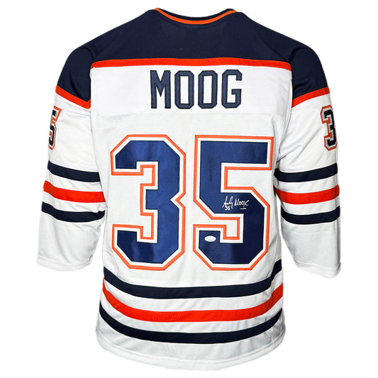 Andy Moog Signed Edmonton White Hockey Jersey (JSA)