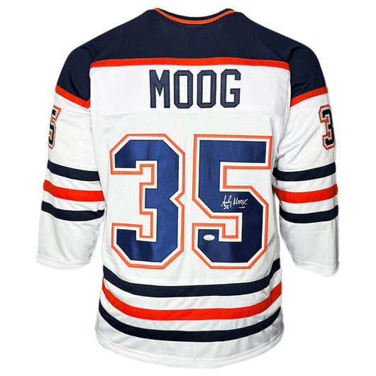 Andy Moog Signed Edmonton White Hockey Jersey (JSA)