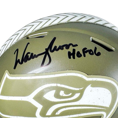 Warren Moon Signed HOF 06 Inscription Seattle Seahawks Salute to Service Speed Mini Football Helmet (JSA)