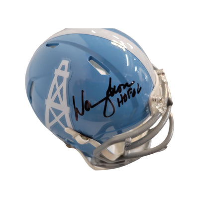 Warren Moon Signed HOF 06 Inscription Houston Oilers 1960-65 Throwback Speed Mini Replica Football Helmet (JSA)