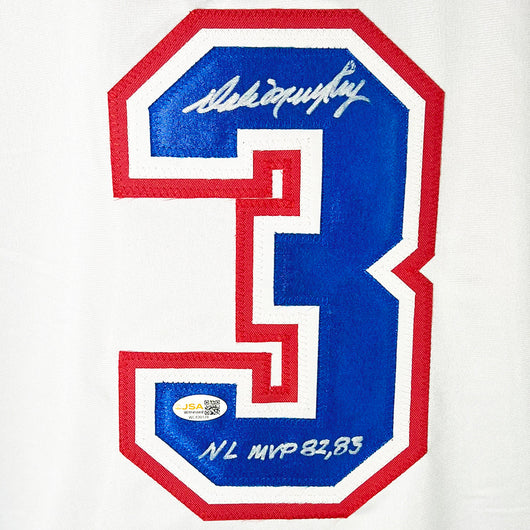Dale Murphy Signed NL MVP 82,83 Inscription Atlanta Throwback White Baseball Jersey (JSA)
