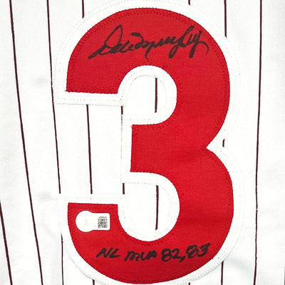 Dale Murphy Signed NL MVP 82,83 Inscription Philadelphia Pinstripe Baseball Jersey (Beckett)
