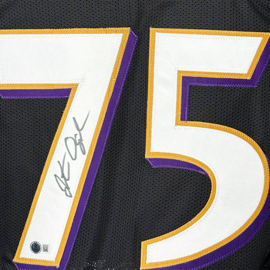 Jonathan Ogden Signed Baltimore Black Football Jersey (Beckett)