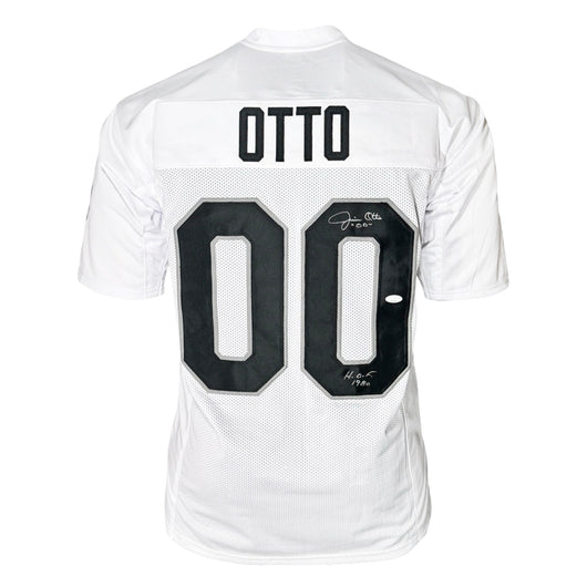 Jim Otto Signed HOF 1980 Inscription Oakland White Football Jersey (JSA)