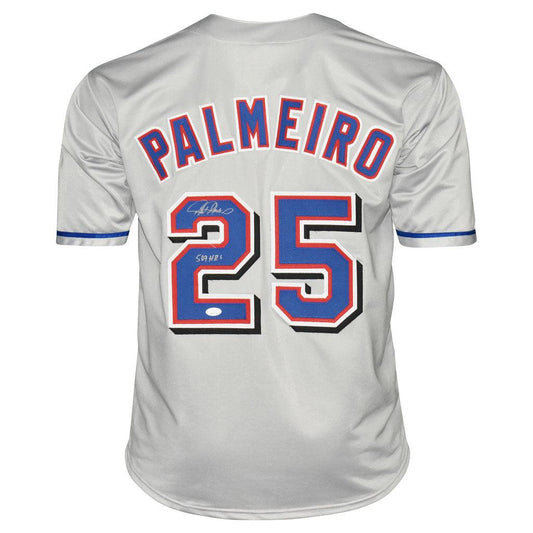 Rafael Palmeiro Signed 569 HRs Inscription Texas Grey Baseball Jersey (JSA)