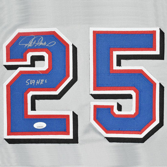 Rafael Palmeiro Signed 569 HRs Inscription Texas Grey Baseball Jersey (JSA)