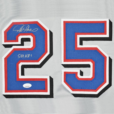 Rafael Palmeiro Signed 569 HRs Inscription Texas Grey Baseball Jersey (JSA)