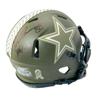Drew Pearson Signed HOF 21 Dallas Cowboys Salute to Service Mini Football Helmet Black Ink (JSA)