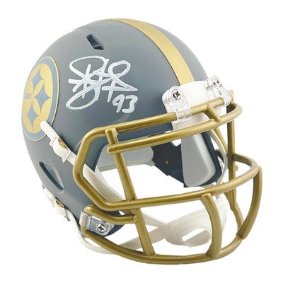Troy Polamalu Signed Pittsburgh Steelers Slate Alternate Speed Mini Football Helmet (JSA)
