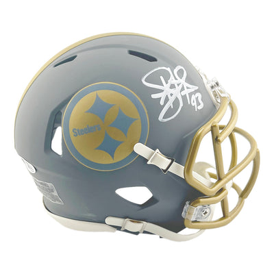 Troy Polamalu Signed Pittsburgh Steelers Slate Alternate Speed Mini Football Helmet (JSA)