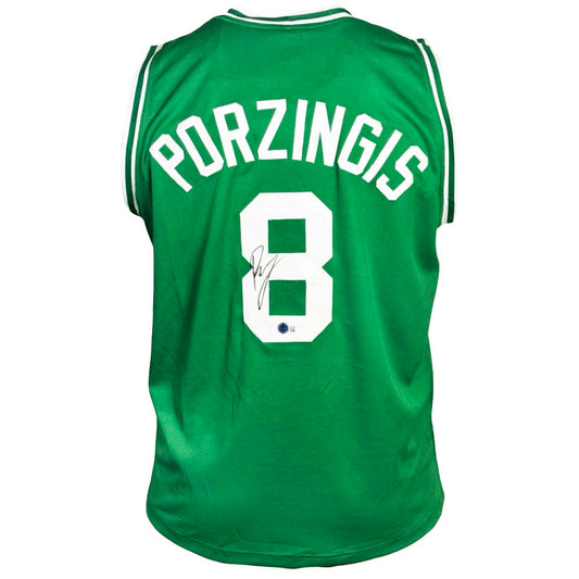 Kristaps Porzingis Signed Boston Green Bos front Basketball Jersey (Beckett)
