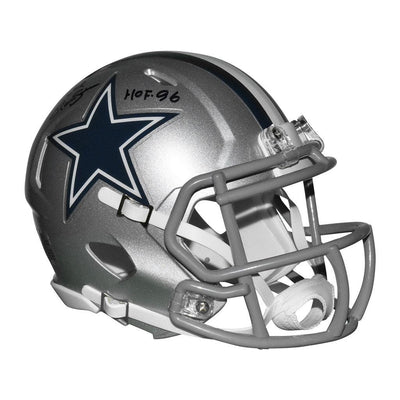 Mel Renfro Signed HOF 96 Inscription Dallas Cowboys Speed Mini Replica Silver Football Helmet (JSA)